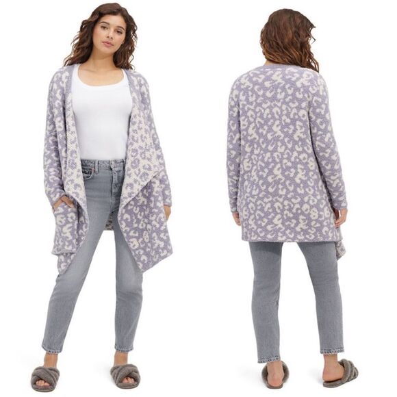 Nwt UGG phoebe wrap cardigan gray‎ leopard print women’s size M - Picture 1 of 9